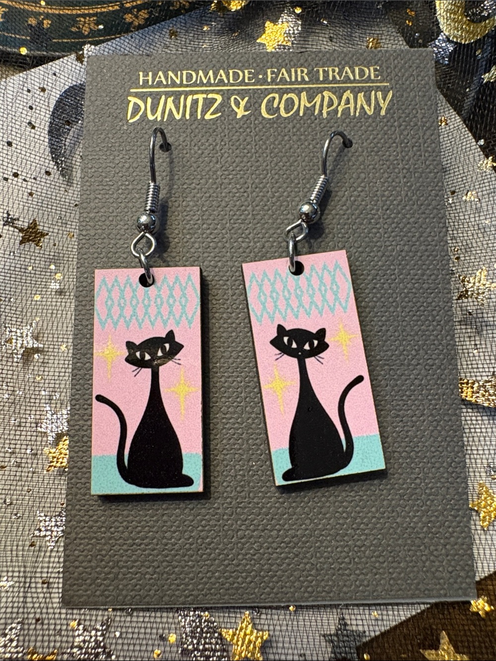 Pink Cat Drop Earrings - Handmade Fair Trade